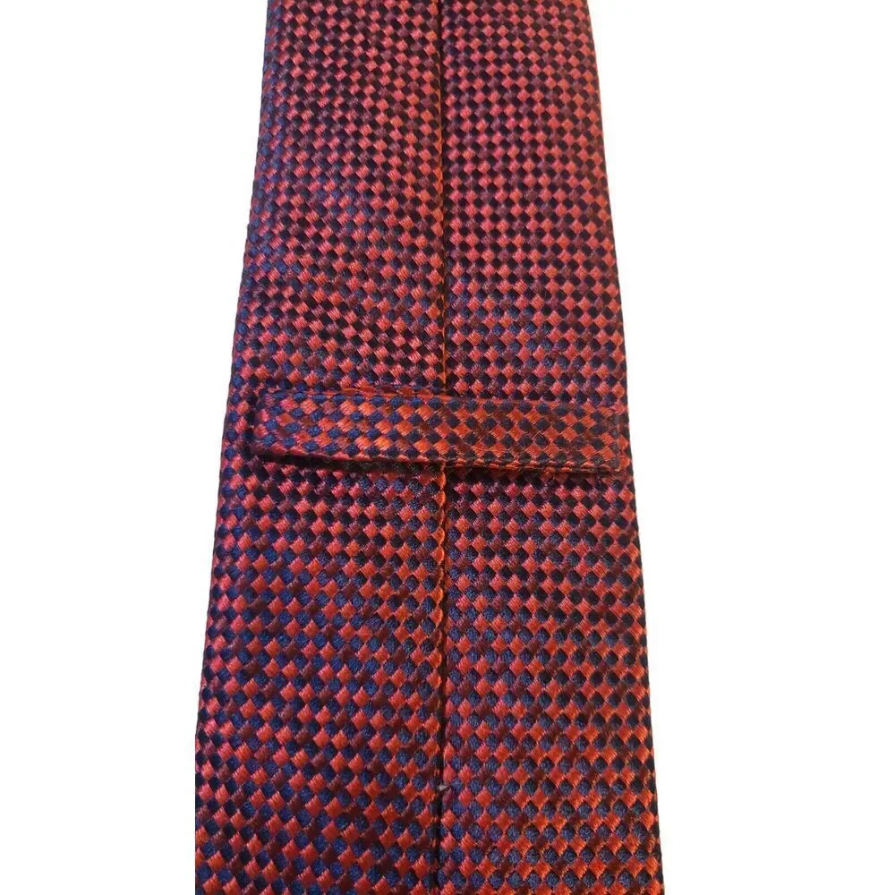 Saks‎ Fifth Avenue Neck Tie Duo Blue & Red Checker and Blue Solid 100% Silk